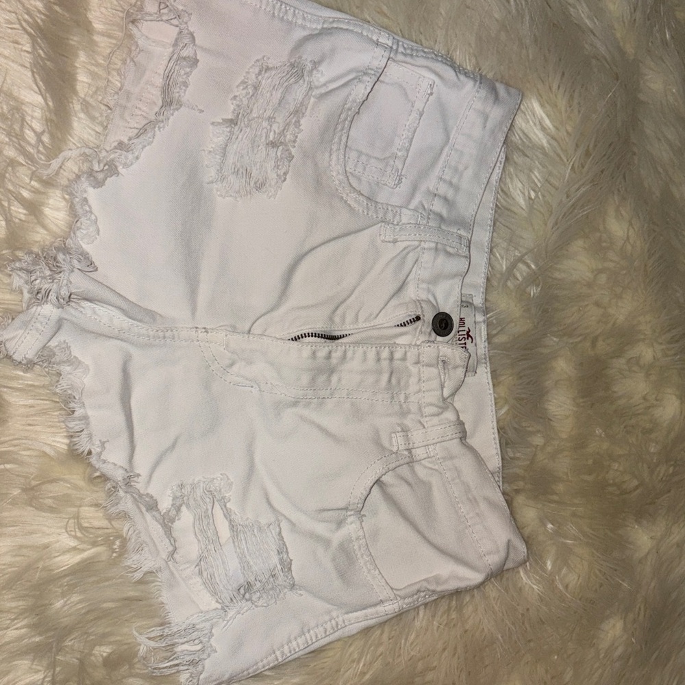 Hollister White Distressed Jean Shorts